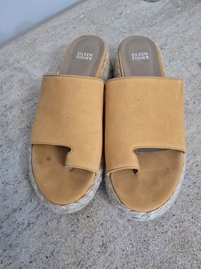 Eileen Fisher Orange Leather One- Toe Slide Espadrille Sandals